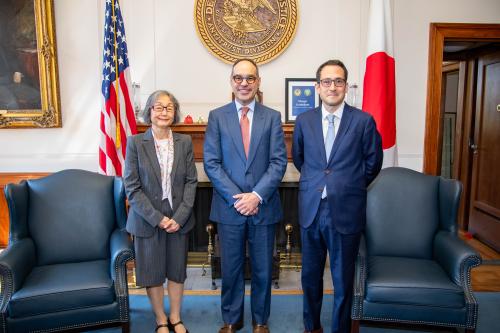 Left, Japan Fair Trade Commission (JFTC) Commissioner Reiko Aoki, center, Justice Department Antitrust Division Assistant Attorney General Jonathan Kanter and right, Federal Trade Commissioner Alvaro Bedoya