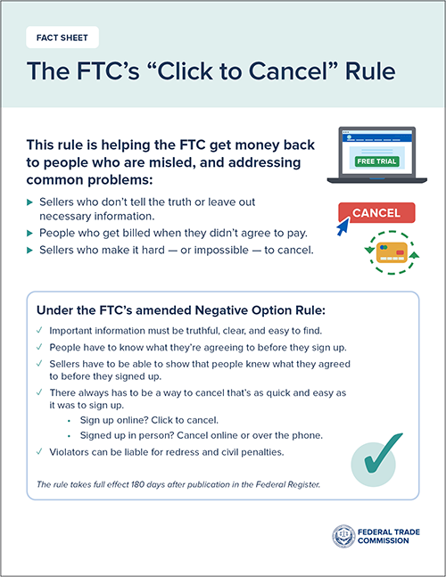 Federal Trade Commission Announces Final “Click-to-Cancel” Rule Making  It Easier for Consumers to End Recurring Subscriptions and Memberships