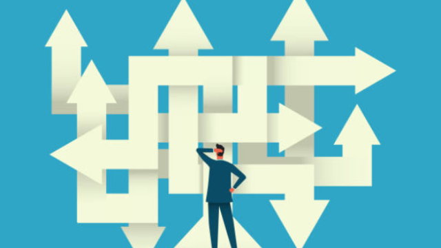illustration - man standing in front of arrows in several directions